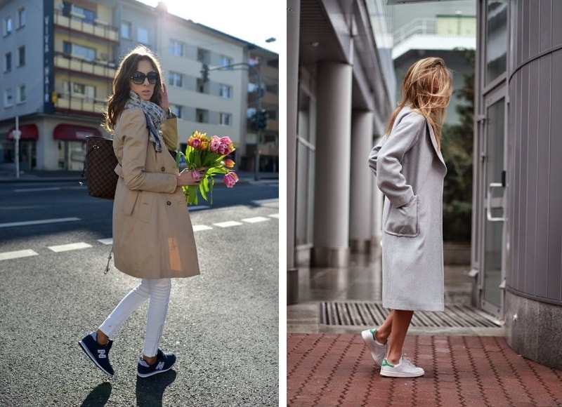 Пальто с кроссовками (фото стильных женщин)
