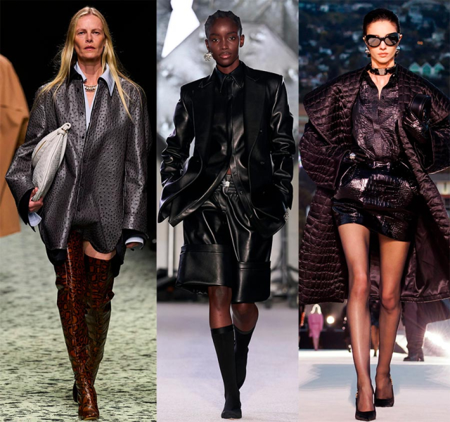 Модная женская одежда из кожи: трендовые куртки, платья, брюки